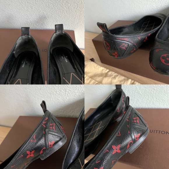 LOUIS VUITTON sz 36.5 6.5 INFRAROUGE Ballet Flats Black Red Monogram Canvas - Picture 10 of 16